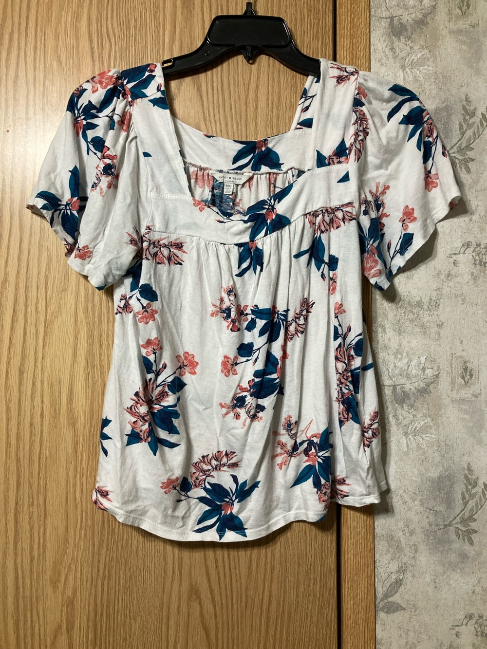 Lucky Brand White Floral Short-Sleeve Peasant Top